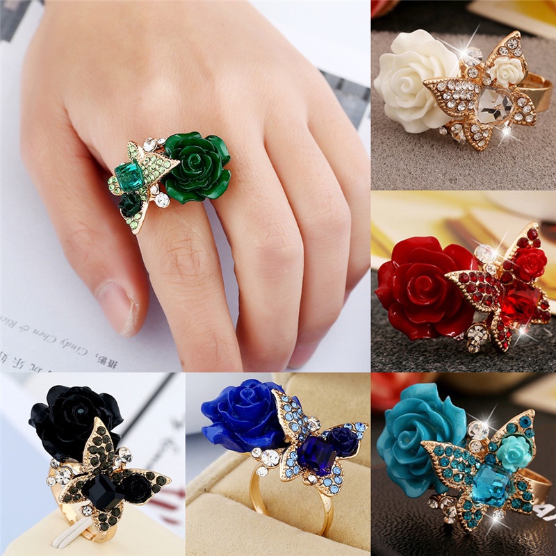 Butterfly Cincin Kristal Berlian Imitasi Bentuk Kupu-Kupu Adjustable Untuk Pertunangan