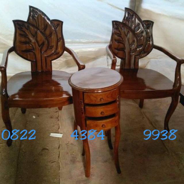 Meja Kursi Ukir Teras Jati Jepara Minimalis Ukiran Daun Merah