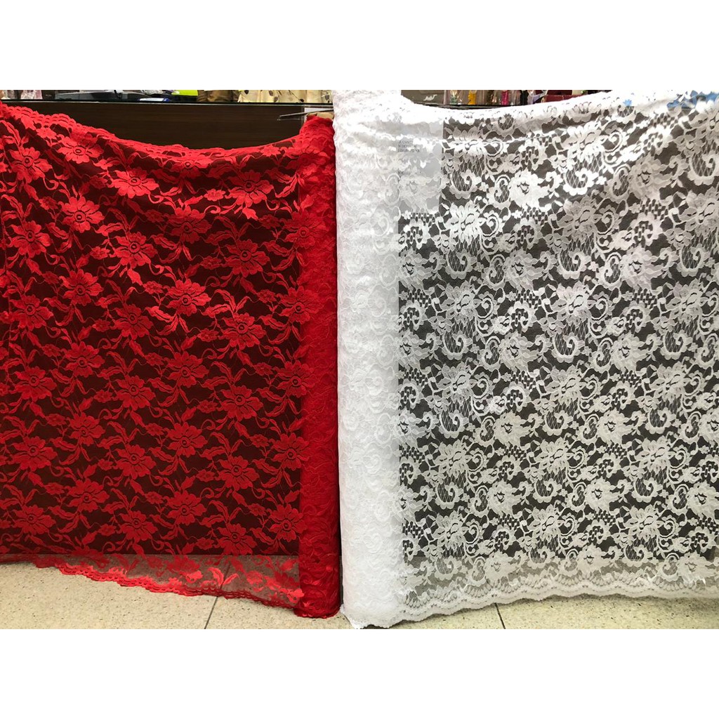 Brokat Tulle (Tile) Merah Putih Mewah | Lebar: 110cm (Harga 1/2m = 50cm) BAHAN KAIN BRUKAT TILE PREM