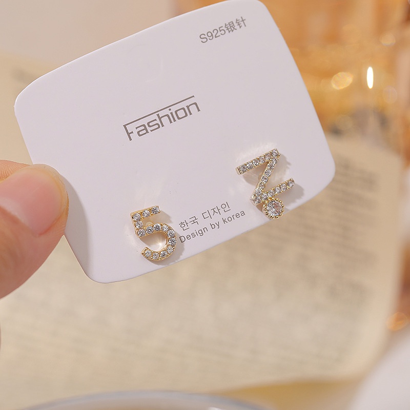 S925N.5 alfabet huruf anting-anting sederhana anggun internet influencer stud anting-anting in niche