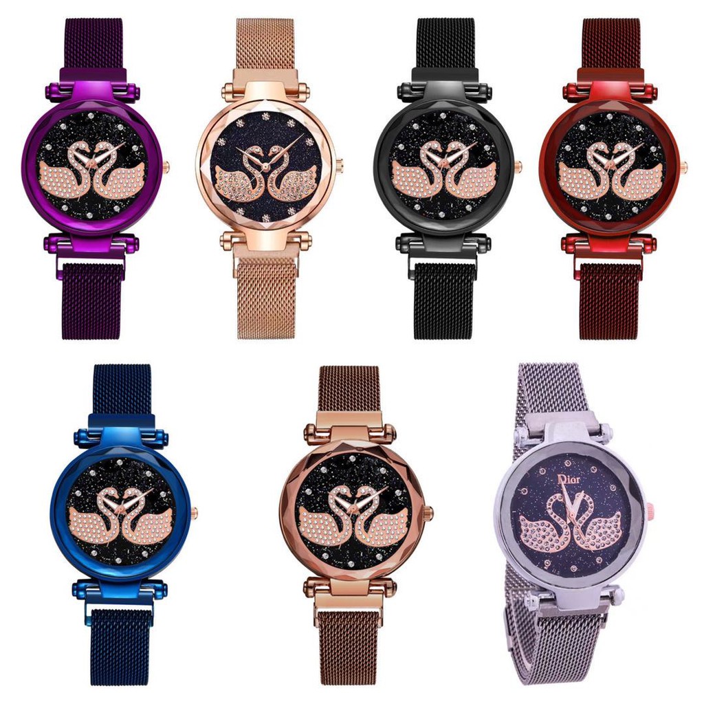 Jam Tangan Wanita Korea Strap Magnet Angsa Double/Jam Tangan Magnet Angsa Swarosvsky (2 angsa)