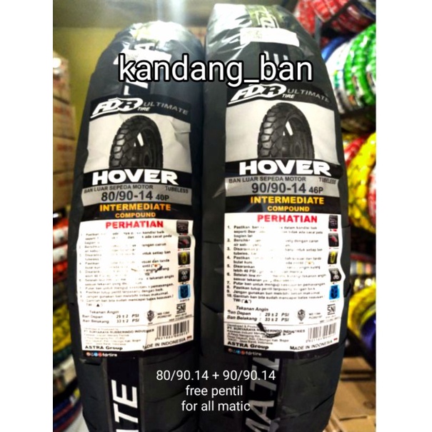 PAKET BAN TUBLES MATIC FDR ULTIMATE HOVER 80/90 + 90/90 RING 14 GRATIS PENTIL,BARANG ASLI (100% ORIGINAL)