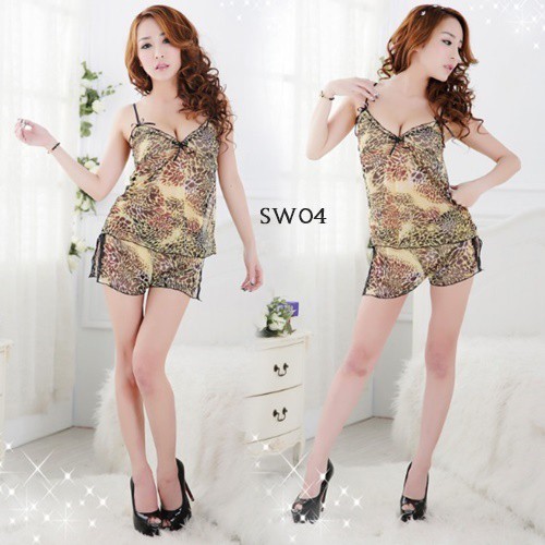 [PRIVASI AMAN] SETELAN BAJU TIDUR WANITA LINGERIE SEXY LEOPARD SW04