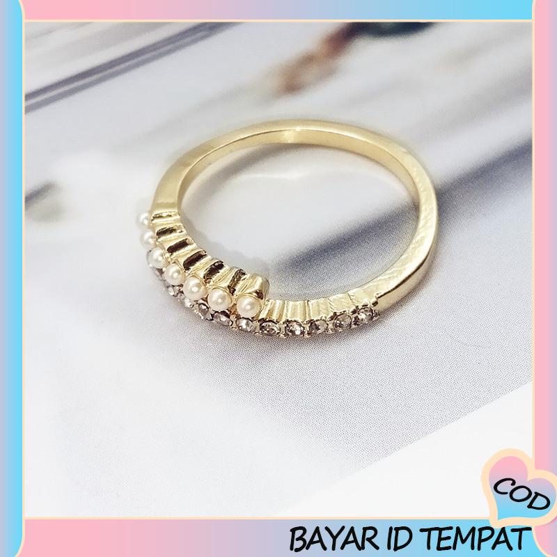 COD❤️ Fashion Desain Pembukaan Cincin Mutiara Sederhana, Cincin Jari Telunjuk yang Dipersonalisasi-A.one