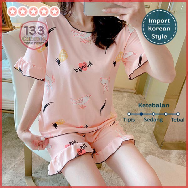 Baju Tidur Neci Keriwil Import Rumbai 居家服 | Setelan Piyama HP Hotpants Gelombang-Sparrow