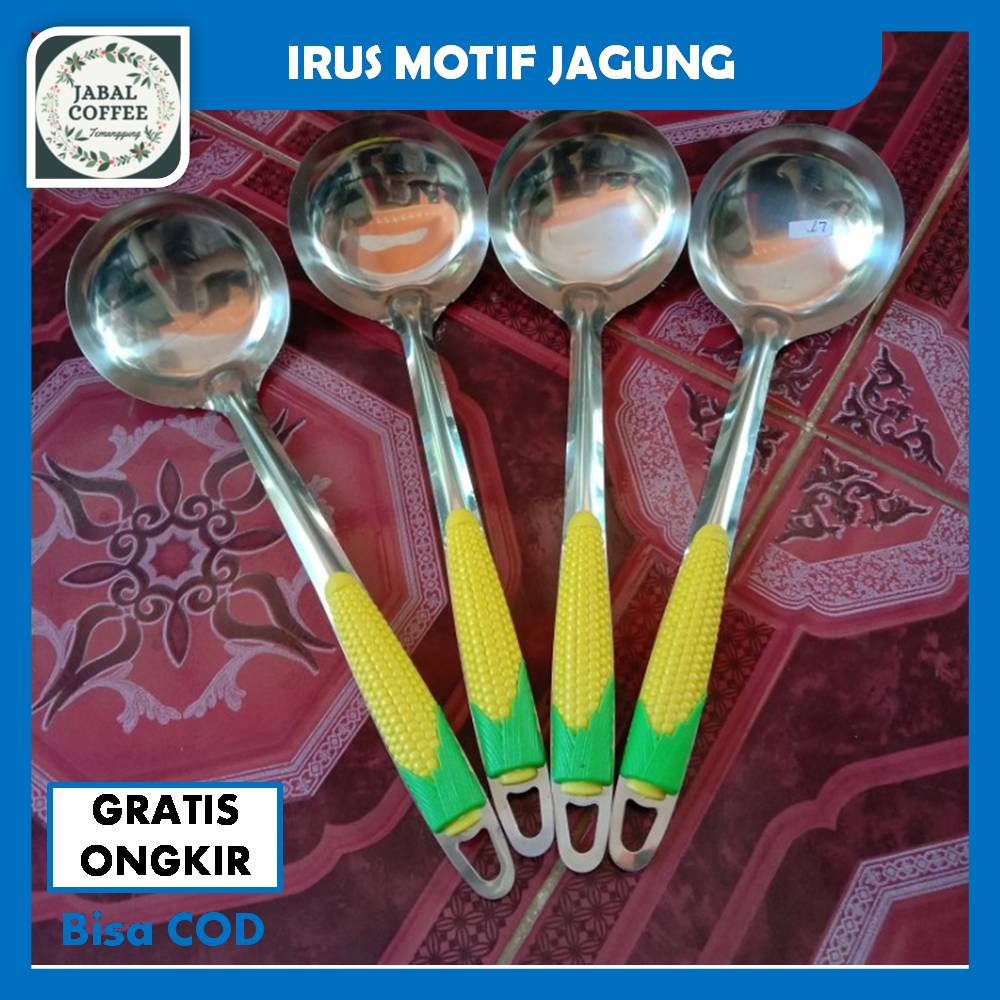 Centong Stainless Steel / Irus Sayur Motif Jagung / Centong Jagung / Centong Sayur Gagang PlastikJ57