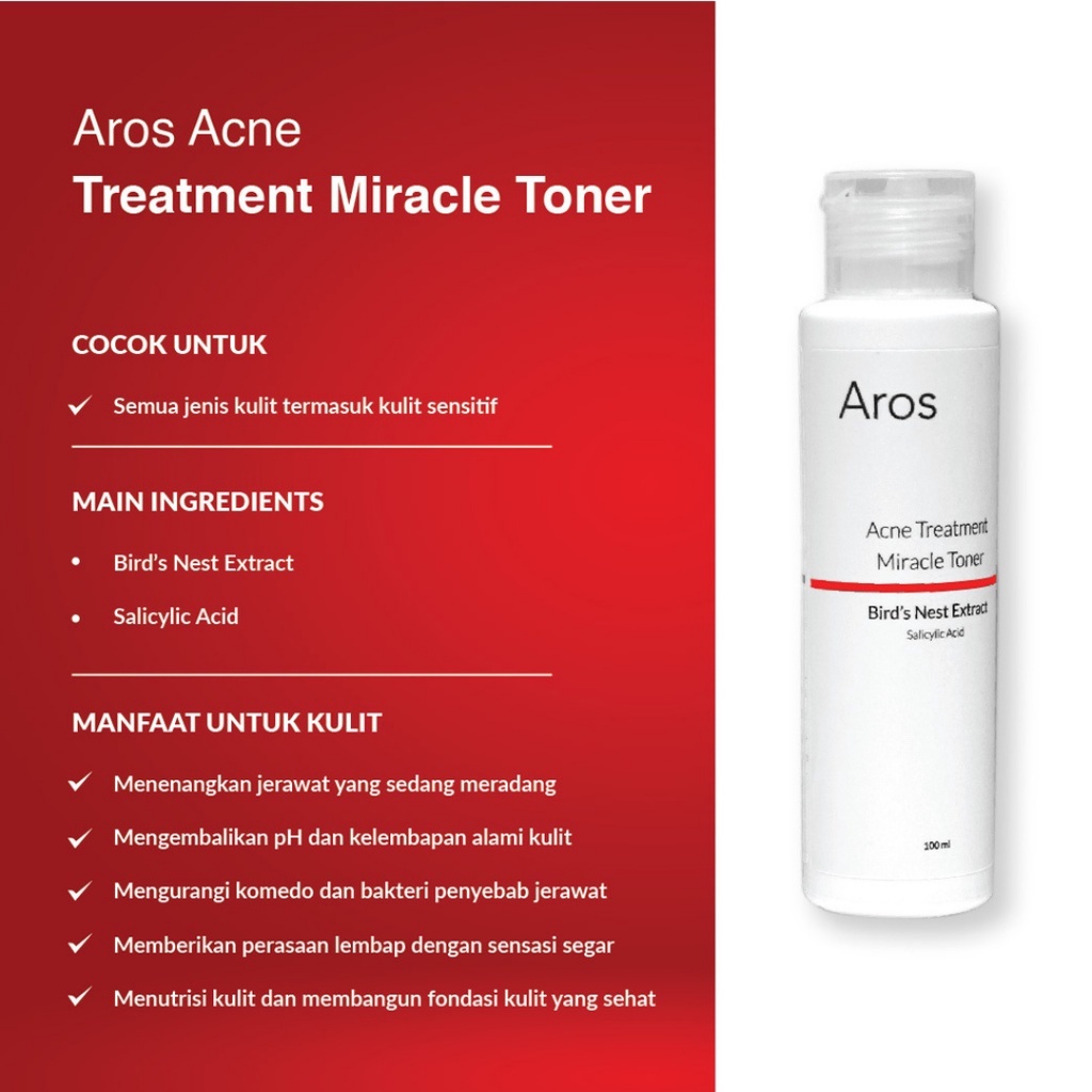 AROS Paket Acne Treatment Serum, Facial Wash, Miracle Toner, Day Cream, Night Cream - Paket Perawatan Wajah BPOM