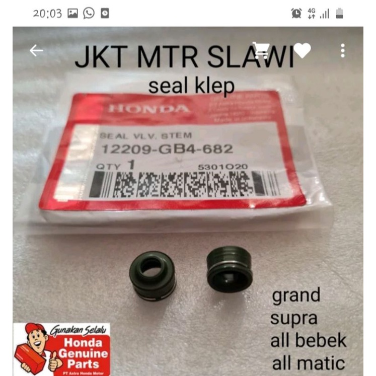 12209-GB4-682 Seal klep 1 set /2 pcs grand supra revo helm in kharisma vario beat scoopy spacy f1 Dealer Resmi Hgp asli honda