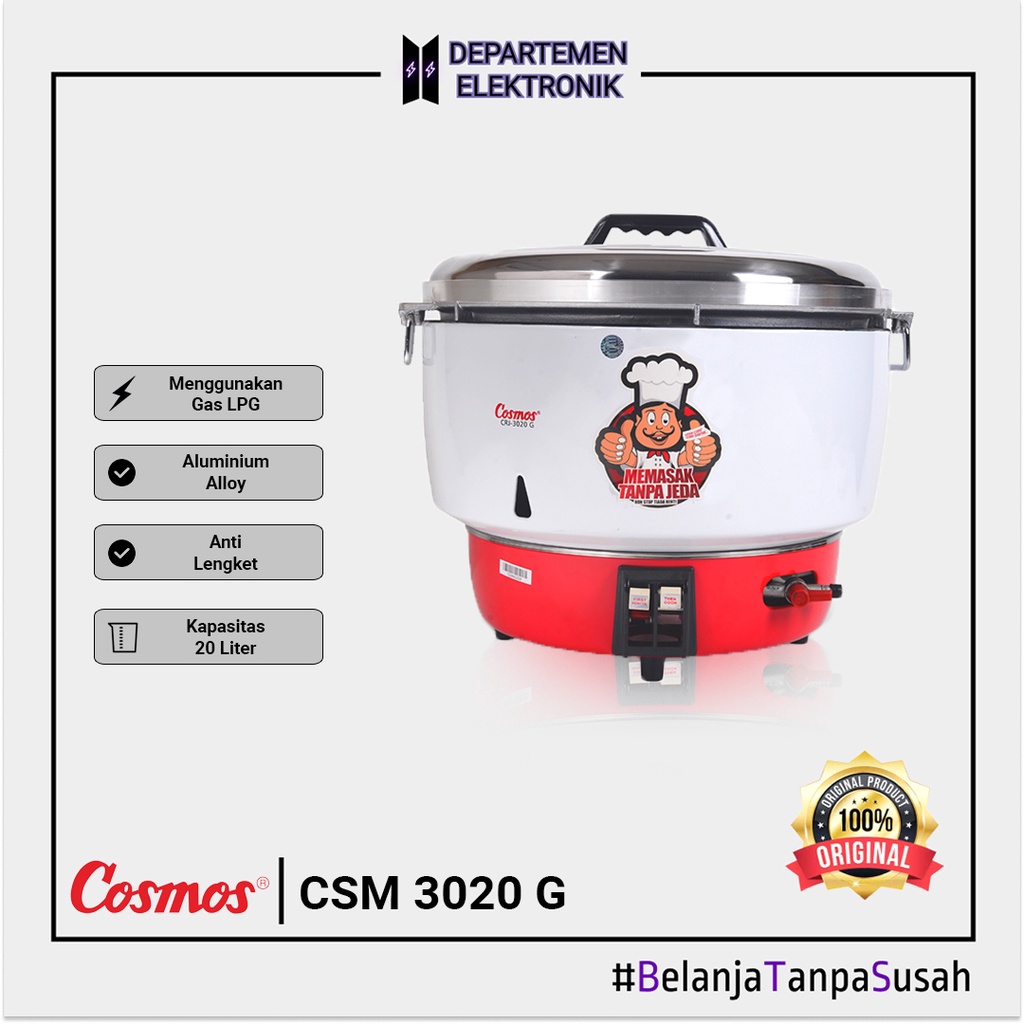 Cosmos CRJ 3020 G – Rice Cooker Gas / LPG 20 Liter MURAH BANGET / GARANSI RESMI