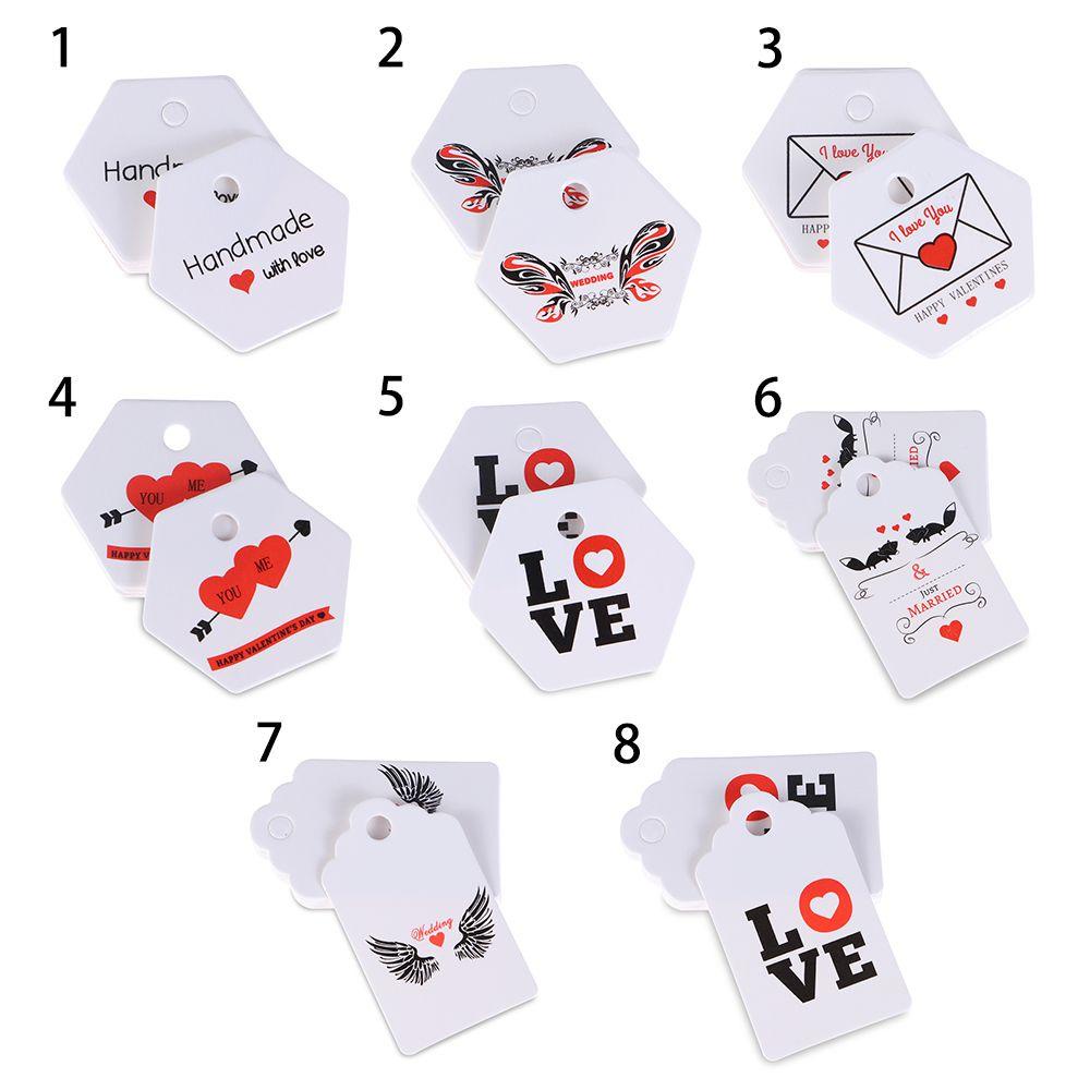 R-FLOWER 100pcs Gift Tag Card Happy Valentine Day Paket Kertas Kraft Pembungkus Thank You