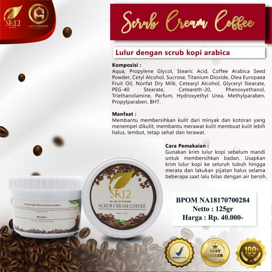 Scrub Cream Coffee SR12 Body BPOM - Lulur Kopi Pemutih Badan Penghilang Daki Original Official Agen Resmi SR 12