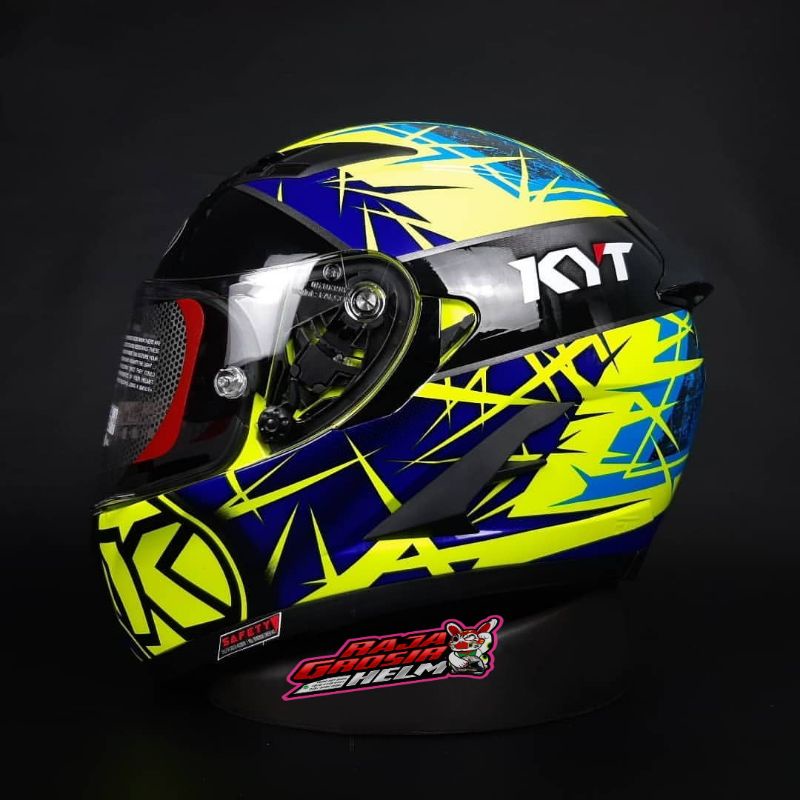 HELM KYT FALCON FR SPIKE YELLOW FLUO BLUE FLAT VISOR DOUBLE VISOR HELM TOURING KYT FALCON VISOR FLAT