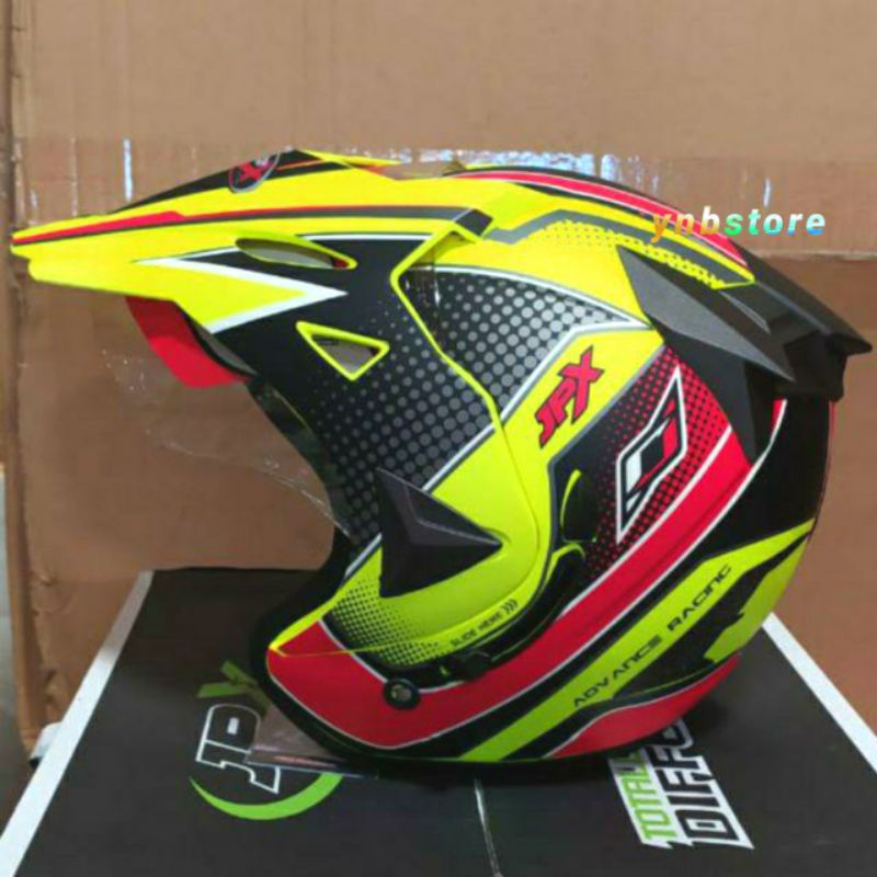 Helm JPX Supermoto Motif Advance Yellow Doff | JPX Semicross Semi Cross Advance Yellow Doff