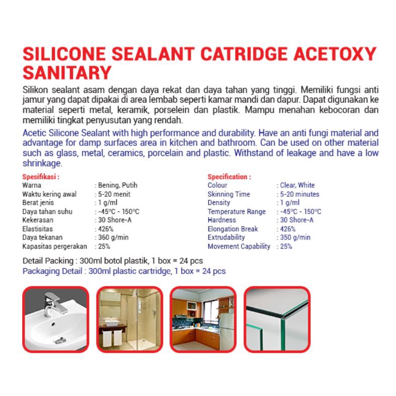 Silicone Sealant Dextone Sanitary 100% Sealant Anti Jamur Tahan Air