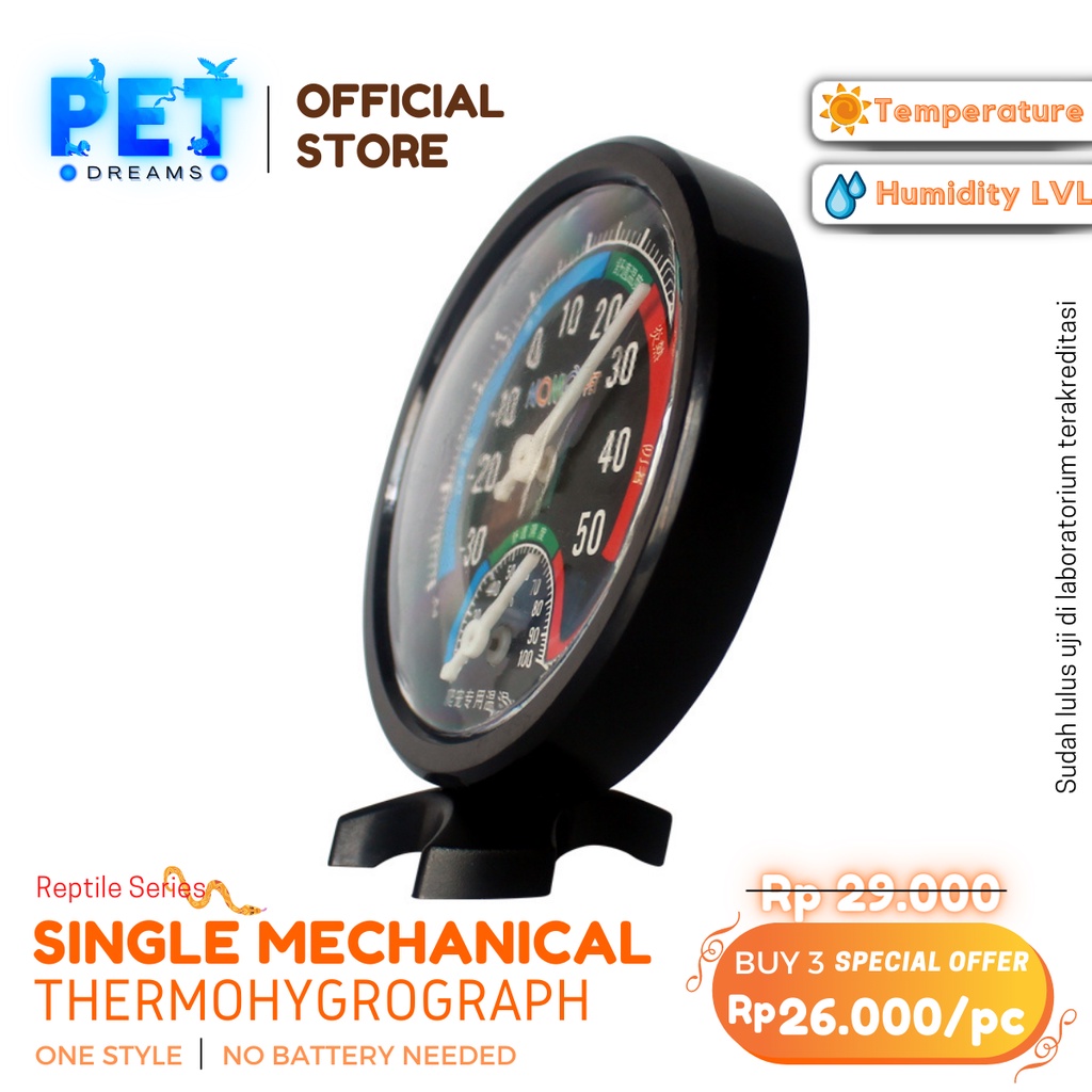 PROMO HYGROMETER THERMOMETER ANALOG PENGUKUR SUHU LEMBAB KANDANG REPTIL TORTO IGUANA NOMOY