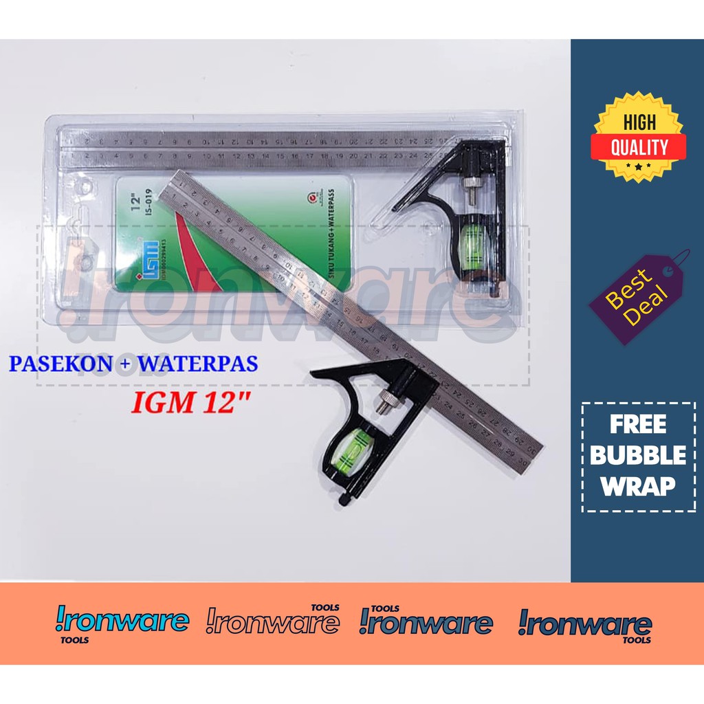 

Penggaris Siku Waterpass / Pasekon 30cm / 12