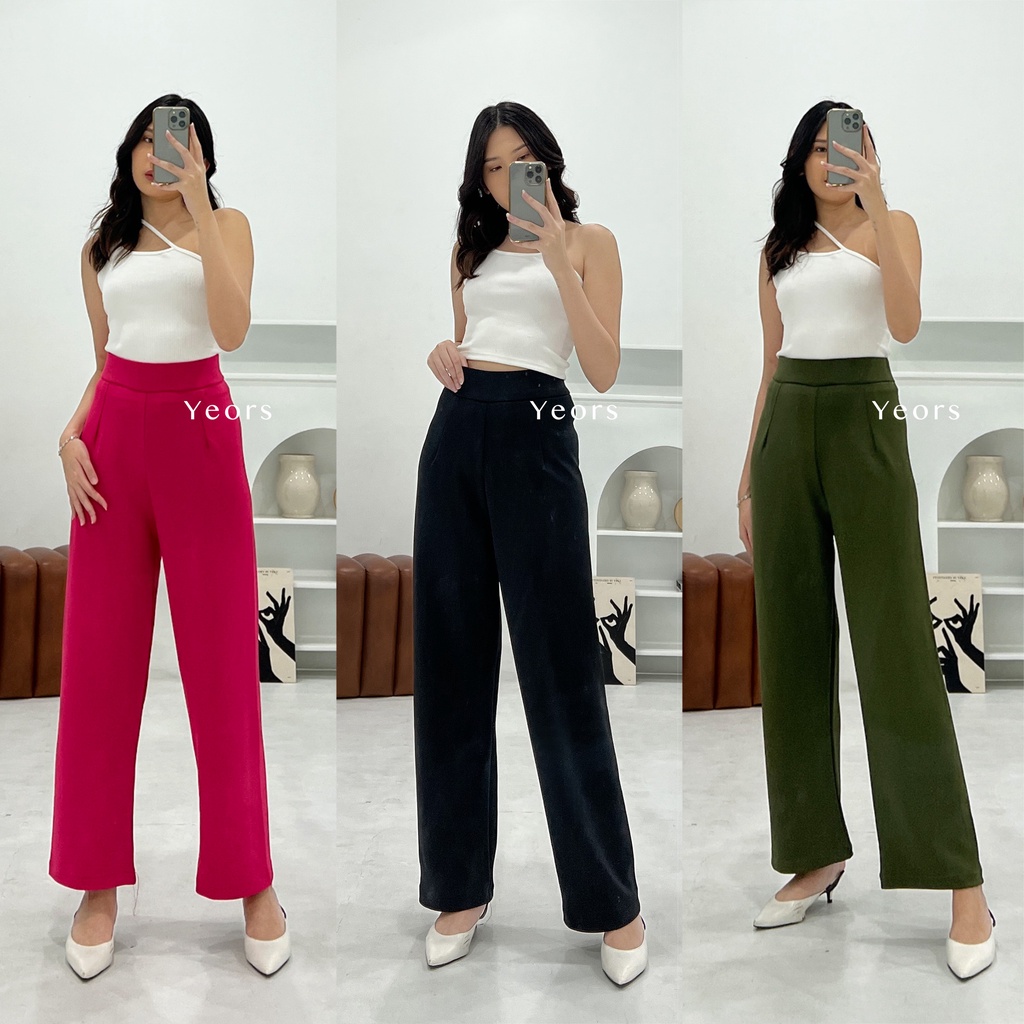 Yeors - Celana Murah Berkualitas Kulot Scuba Premium - Long Cullote Loui Pants - Korean Loose Pants Trousers Wanita - Loungewear - Celana Perempuan Murah Berkualitas