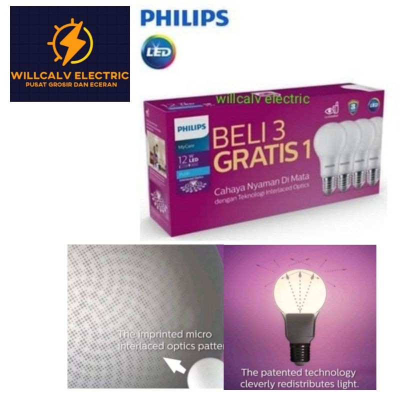 LAMPU LED PHILIPS  PAKET 12W 12WATT MYCARE MULTIPACK ISI 4 - PROMO LAMPU LED PHILIPS  ISI 4 12W 12WA