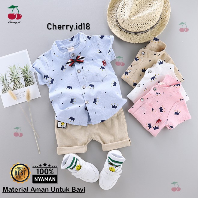 (6bln-3Thn) COD Setelan Kemeja Anak Import / Pakaian Kemeja Anak / Setelan Kemeja Anak Laki Laki - Motif Mahkota KB01