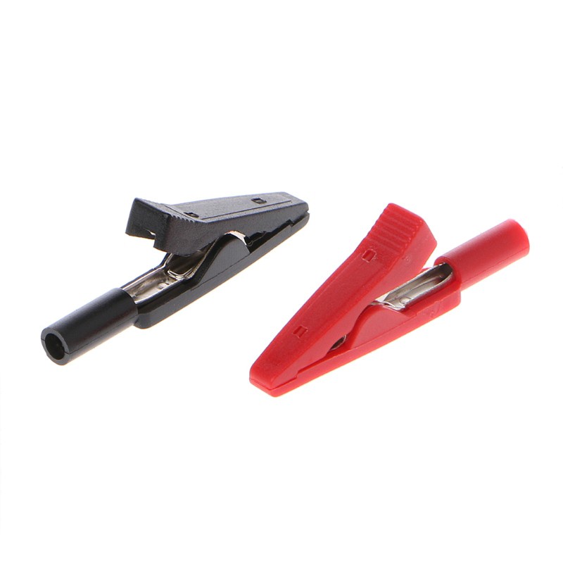 CRE  2 Pcs Insulated Alligator Clip 2mm Banana Female Adapter Meter Test Probe Black Red