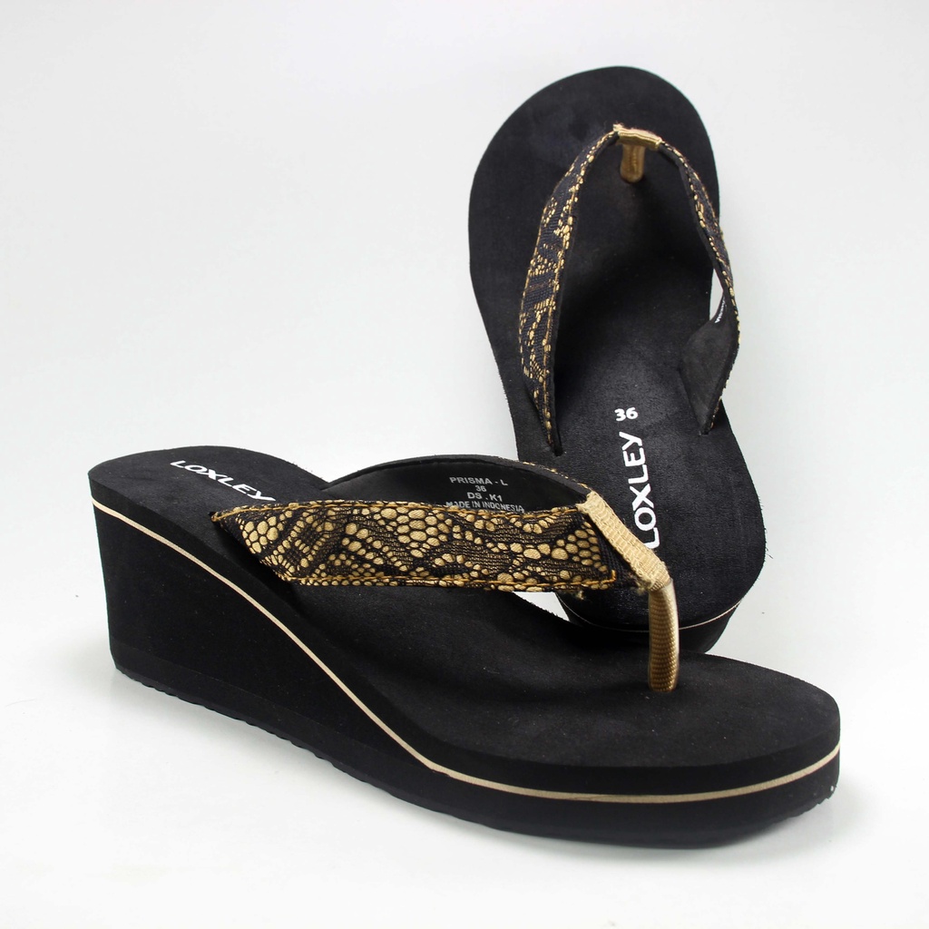 Sandal Wedges Wanita Loxley prisma hitam - coklat