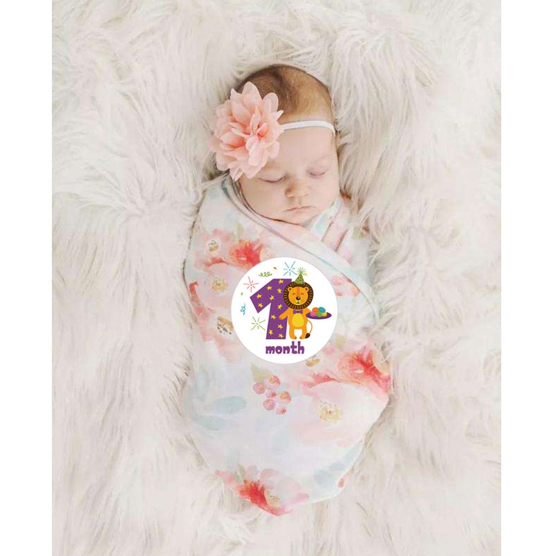 Mary 12pcs / Set Stiker Peringatan Bulanan Bayi Motif Kartun Hewan Untuk Properti Fotografi