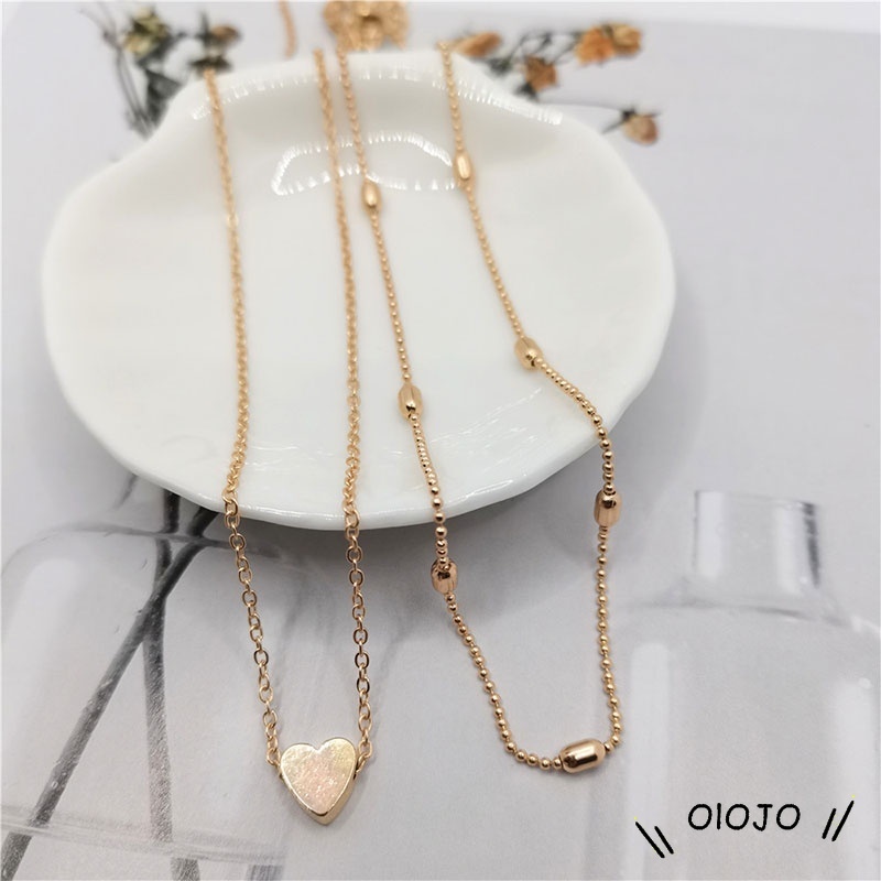 Kalung Klavikula Multi-Lapisan Kalung Berbentuk Hati Wanita Fashion Liontin Perhiasan - Ol