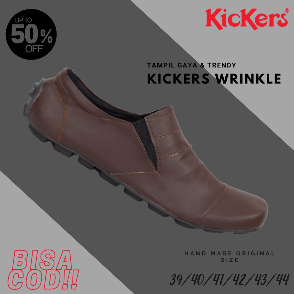 Sepatu Pria Kickers Wrinkle Coklat Moccasin Slop Kasual Santai Kerja Murah Keren Selop Kikers