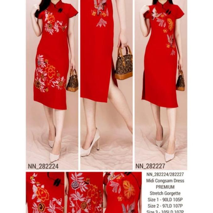 Dress midi wanita cheongsam bordir imlek 7 MODEL