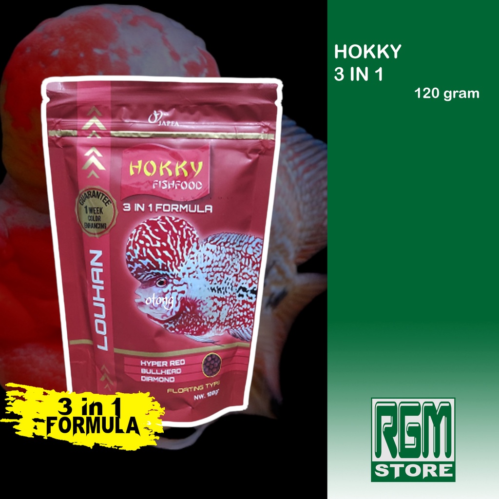 hokky hoky hoki 3 in 1 100 gram makanan pakan ikan louhan lohan murah