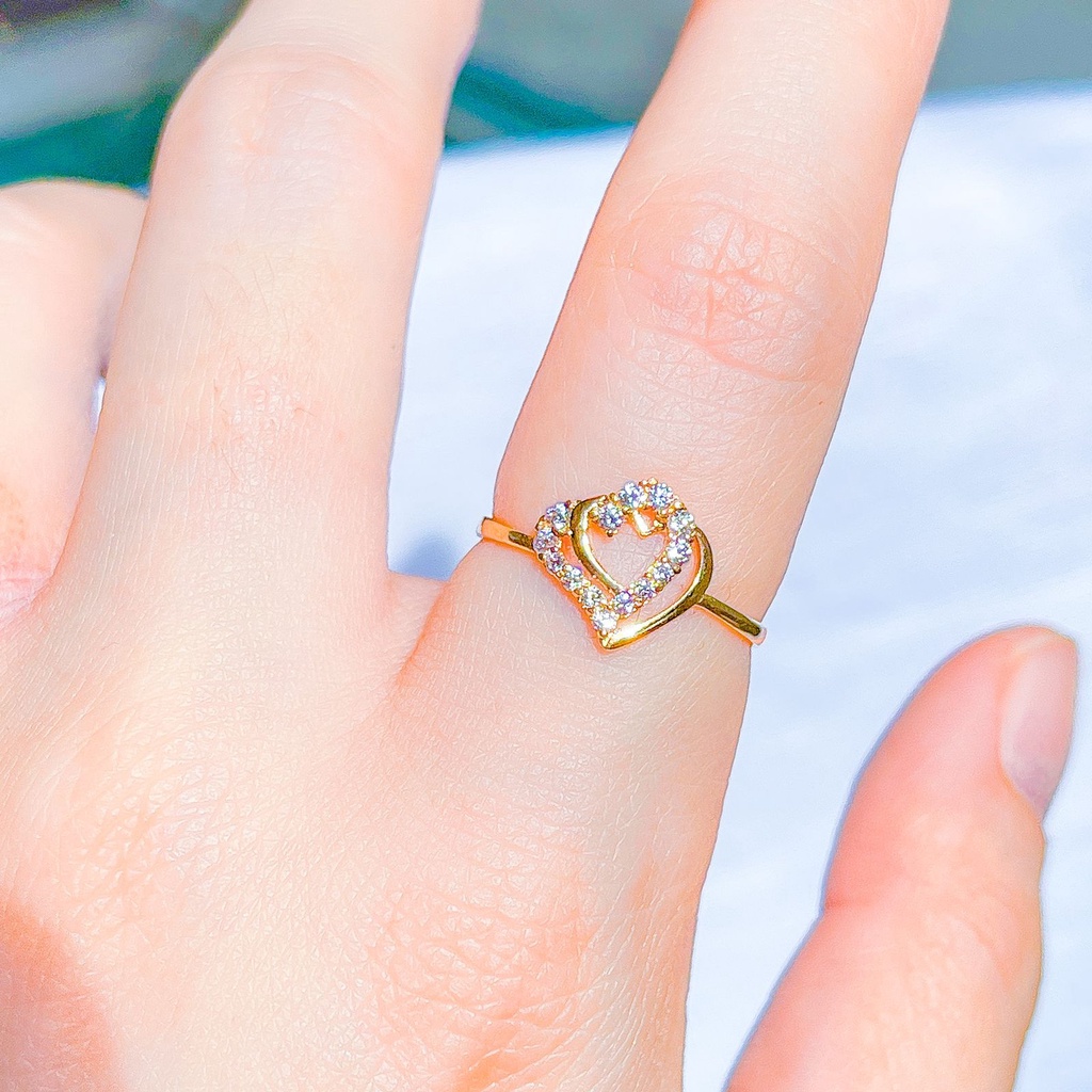 Cincin anak dan dewasa emas asli kadar 700 70 16k love permata padat heart beige gold hati aesthetic blink bling ringan 1 gram gr kado pacar wanita