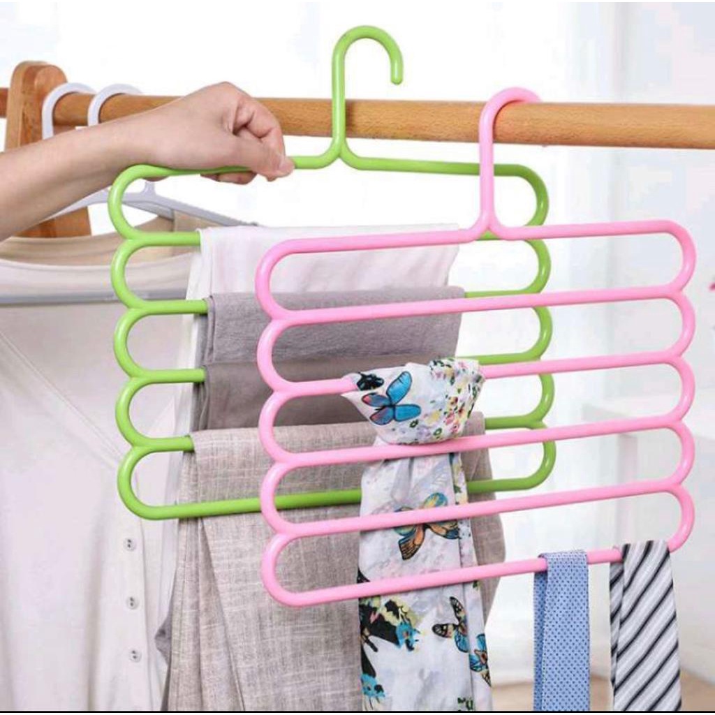 Hanger 5 Susun Pakaian Baju Celana Jilbab Handuk  / Magic Hanger Pakaian 5 Layer