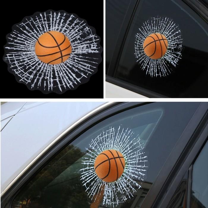 Sticker 3D Stiker Bola Basket Kaca Mobil Terlihat Pecah Terkena Bola