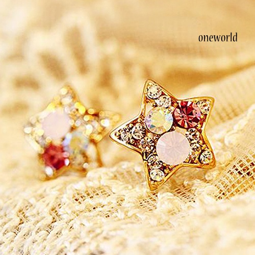 OW@ Fashion Women's Elegant Rhinestone Star Shape Ear Stud Earrings Party Jewelry