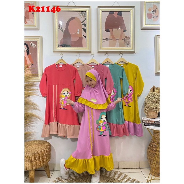 GAMIS ANAK SET HIJAB VOXY / GAMIS ANAK REMPEL LUCU