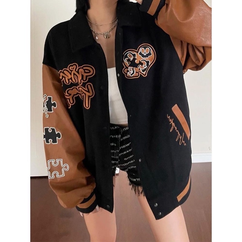 RETRO Jacket Baseball Varcity Oversize Pria Wanita Sweater Kancing Korean Style OOTD Kece