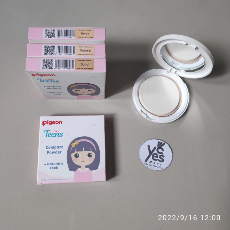 Pigeon Teens compact powder Natural Look Tempat Kaca + Refill PINK Bedak Padat refil isi Anak Remaja