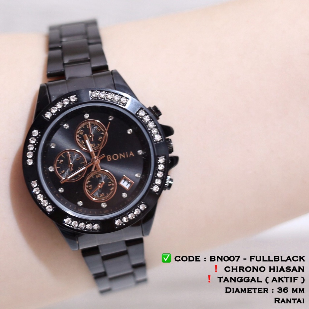 Jam tangan wanita rantai PREMIUM tanggal aktif permata fashion cewek free baterai cadangan BN007