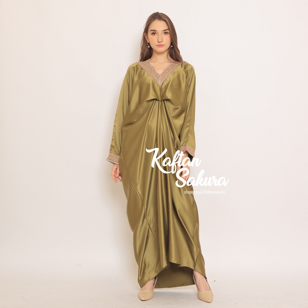 GAMIS OLLA JUMBO ukuran all size GAMIS MAXI POLOS RENDA V NECK bordir gold BAHAN SATIN SILK MEWAH MURAH