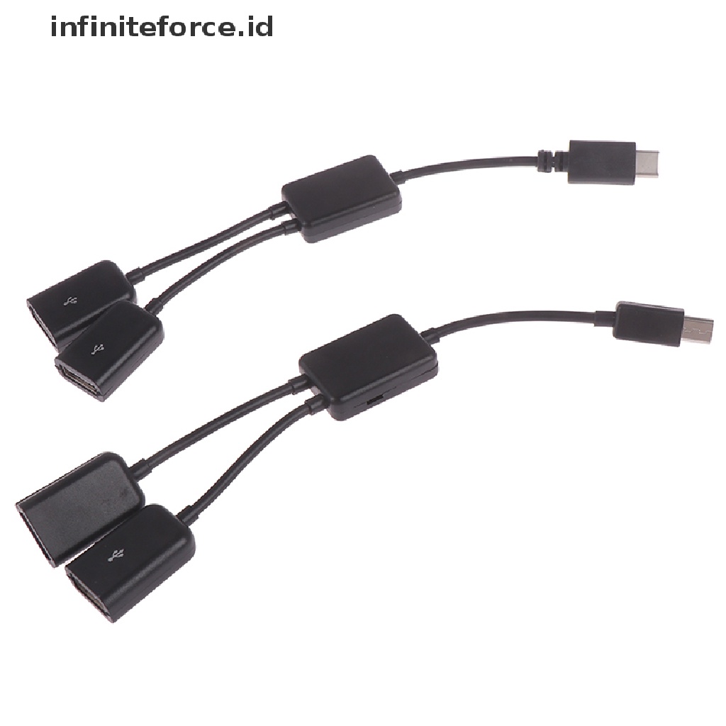 (Infiniteforce.Id) Kabel Adapter Splitter Y Micro Usb / Tipe-C Ke 2 Otg Female