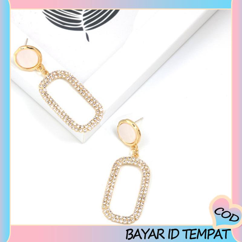 COD❤️ Klip Telinga Berlian Penuh Geometris yang Cocok untuk Semua Anting Opal Wanita-A.one