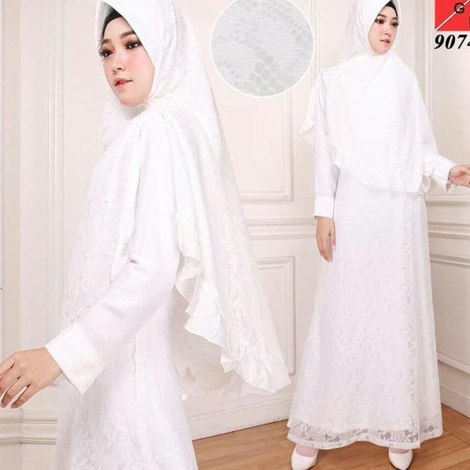 Baju Gamis Wanita / Gamis Jumbo / Muslim Putih #9074 JMB Fashiion muslim/Dress Muslim