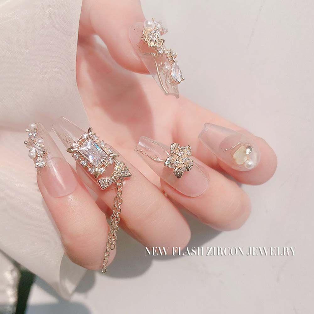 Agustina Nail Art Rhinestones Mewah Shiny Bunga Manicure Aksesoris Busur Berlian Ornamen DIY Nail Art Perhiasan