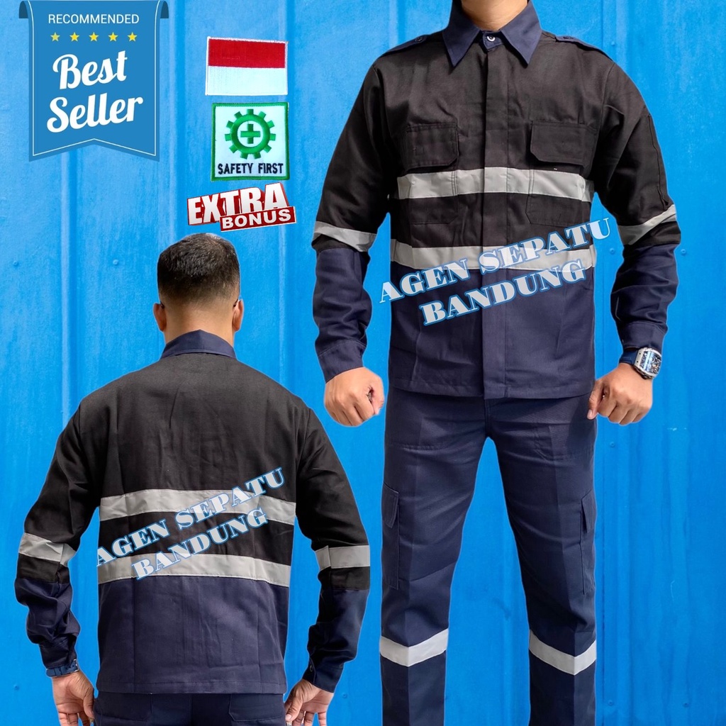 Atasan Kerja Lengan Panjang Kombinasi / Wearpack Safety / Setelan Baju Kerja / Baju Proyek / Baju Bengkel / Kemeja Panjang