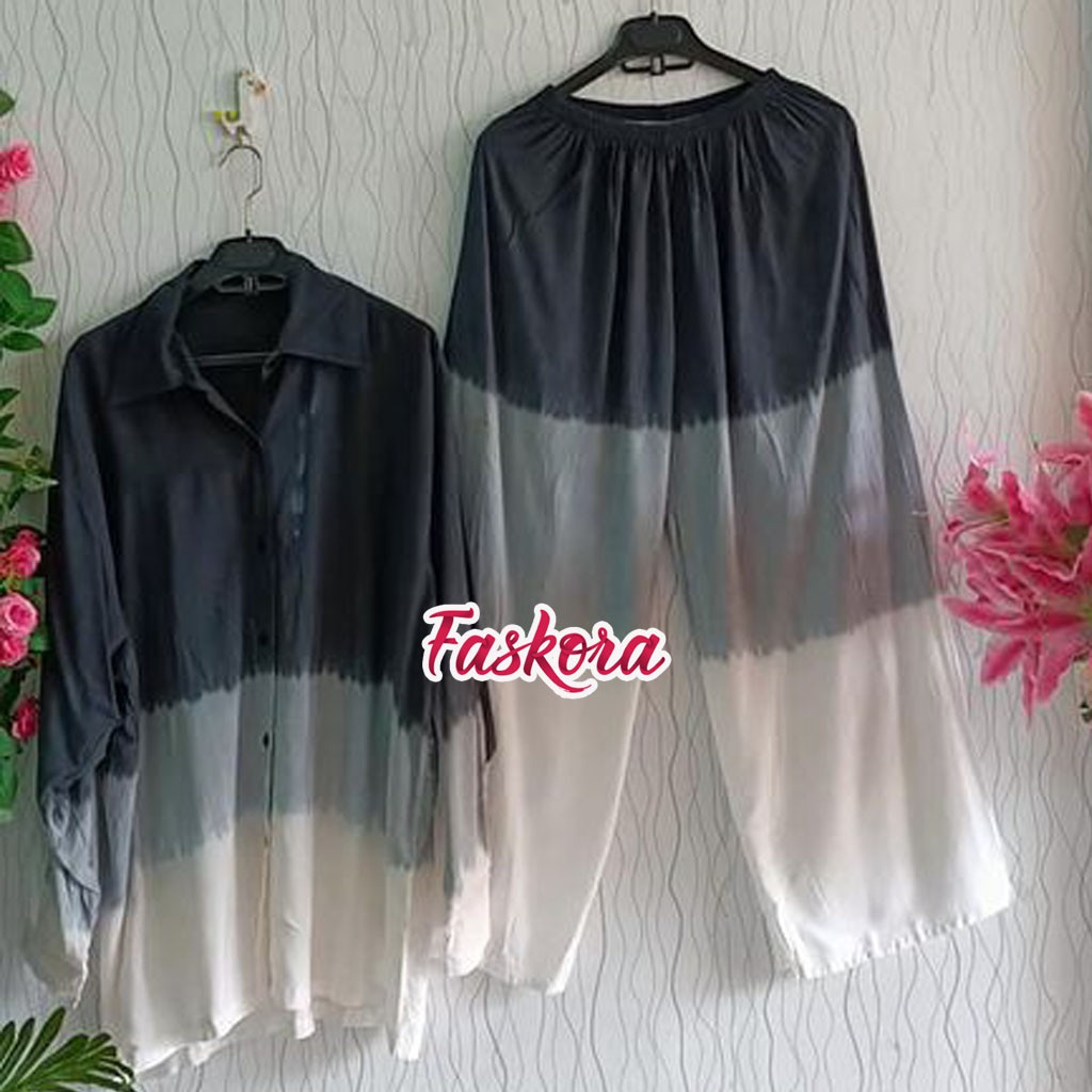 Setelan Tie dye Lengan Panjang Jumbo / Pajamas Katun Rayon Jumbo ld 130 / Setelan Gradasi Bali