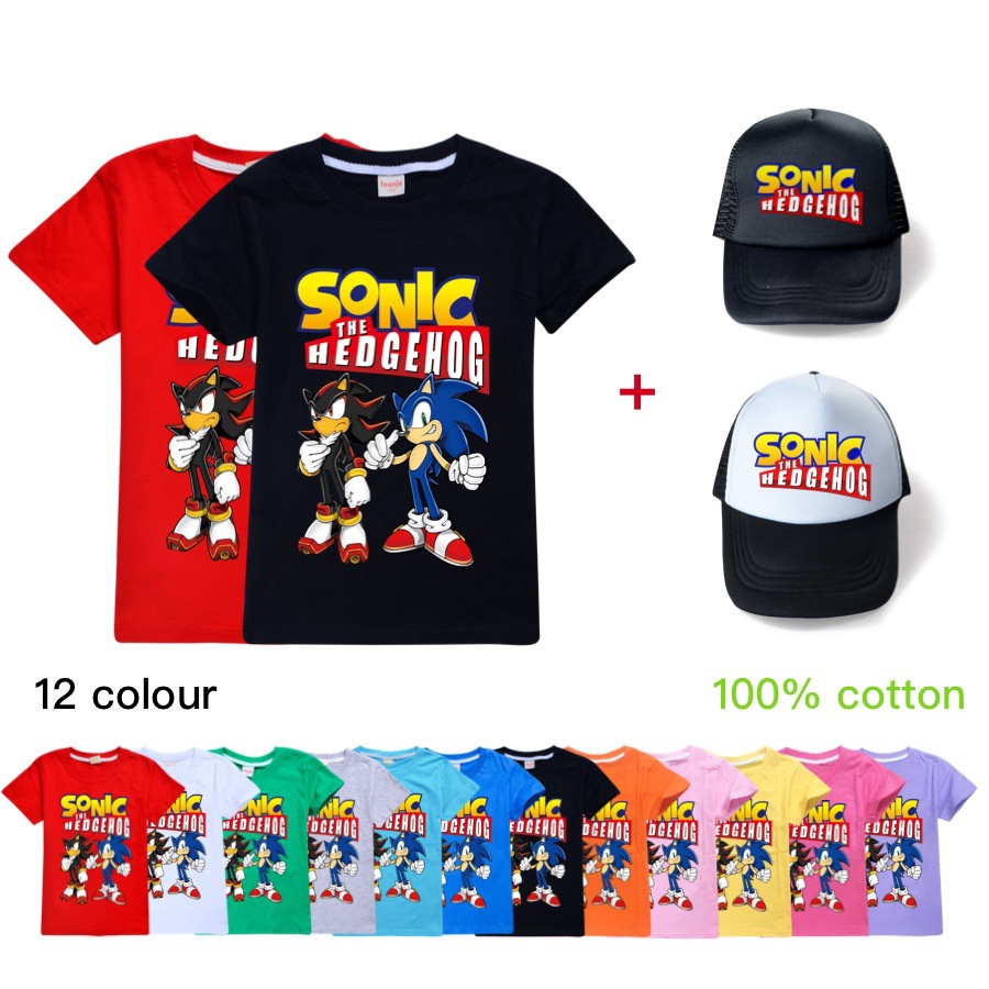 Sonic The Hedgehog Sunhat Kids T Shirts For Boys And Girls Hat Tops Cartoon Tee Shirts Shopee Indonesia - nic t shirt roblox