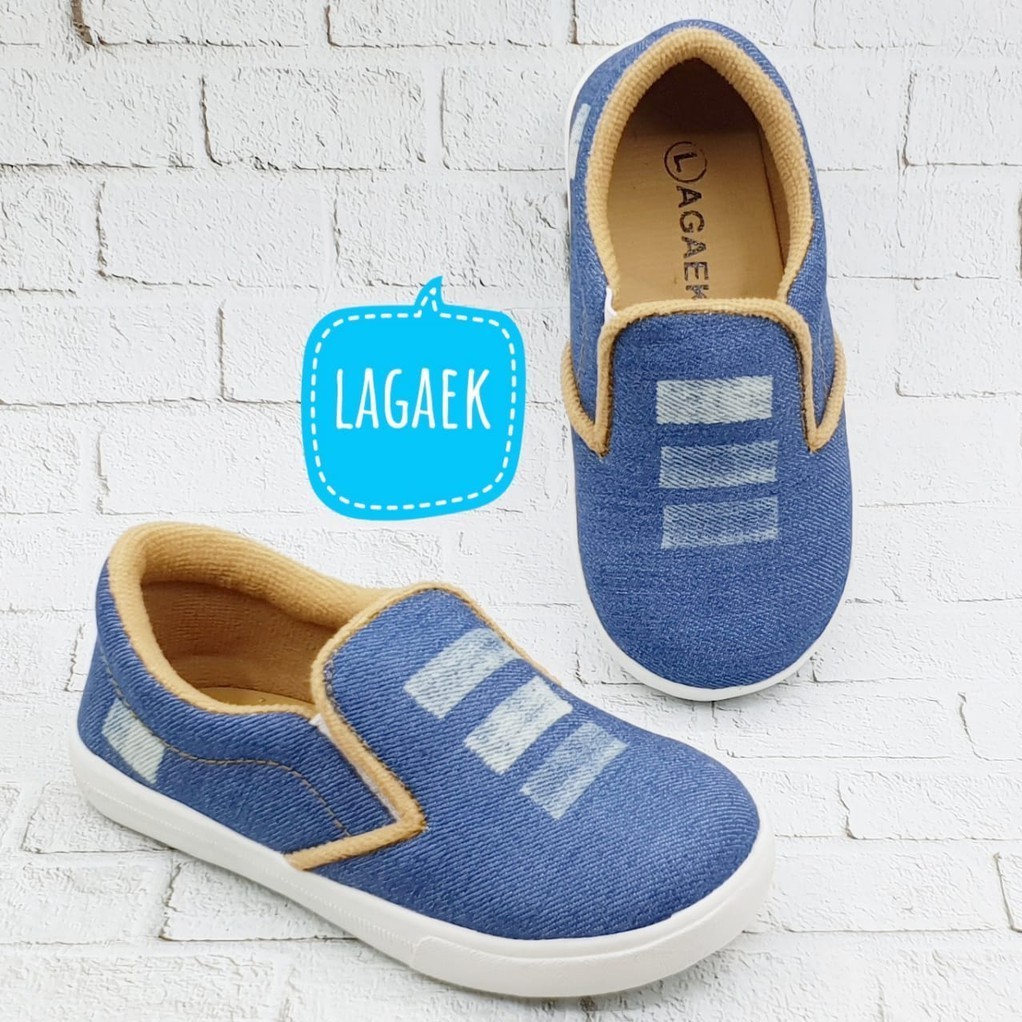 Sepatu Anak Laki Usia 1 Tahunan Size 22 Jeans BIRU MUDA - Sepatu Anak Denim Cowok Alas Karet Anti Licin