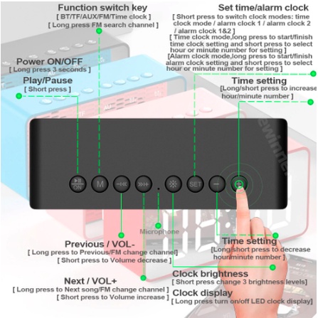 AEC Lewinner Jam Alarm with Bluetooth Speaker TF AUX FM Radio - BT506F