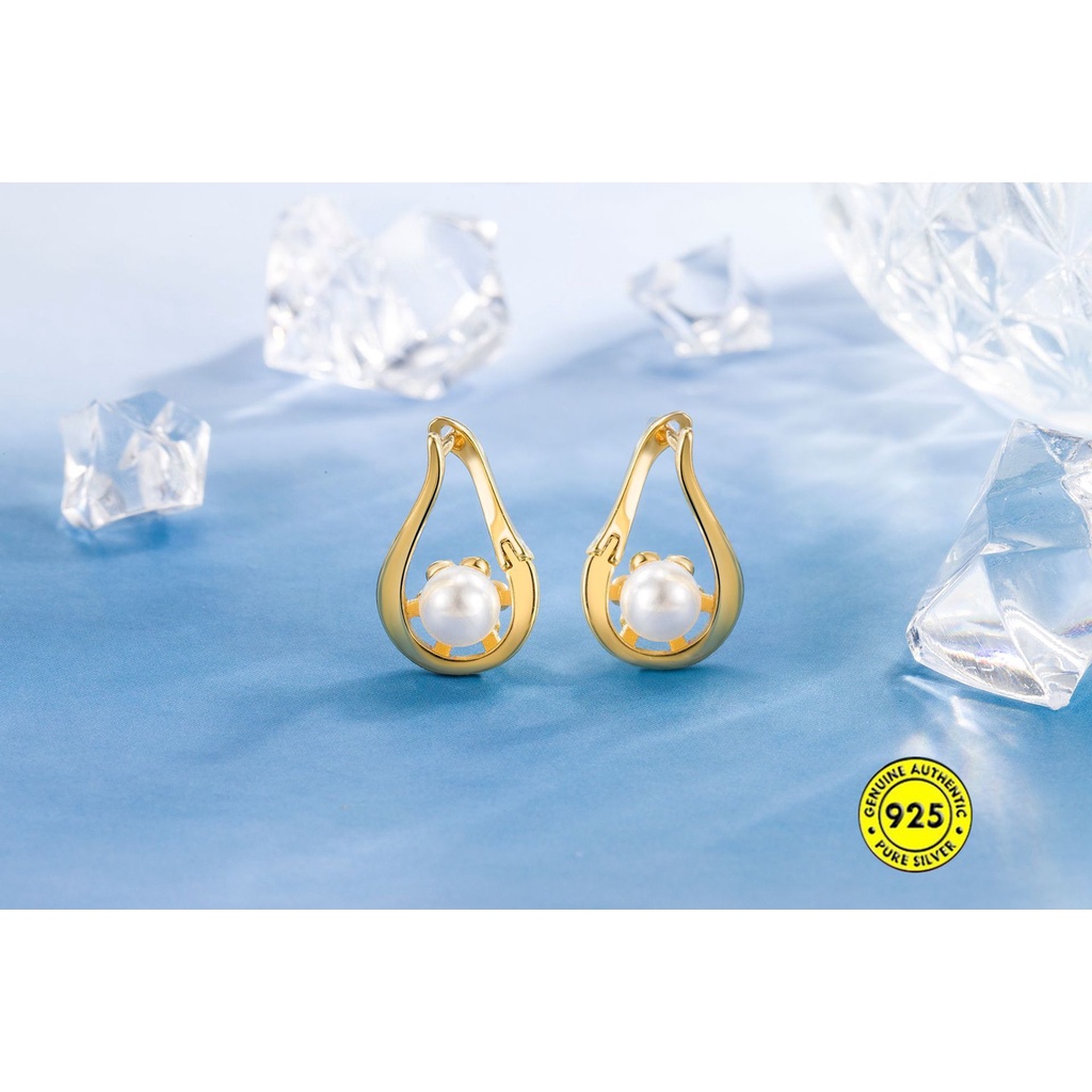 Anting Klip Sterling Silver Hias Mutiara Air Tawar Untuk Wanita