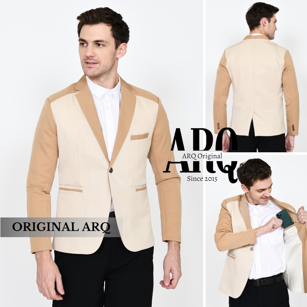 TERLARIS ! JAS BLAZER PRIA SLIMFIT BAHAN HALUS ORIGINAL PREMIUM / JAS PRIA CREAM MOKA